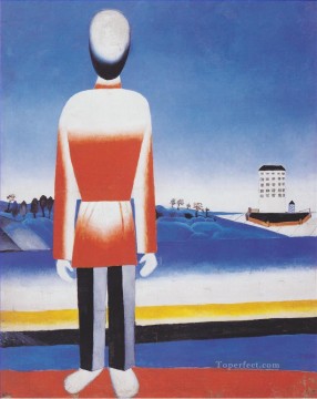 抽象的かつ装飾的 Painting - 風景の中の男性至上主義者 1930 カジミール・マレーヴィチの要約